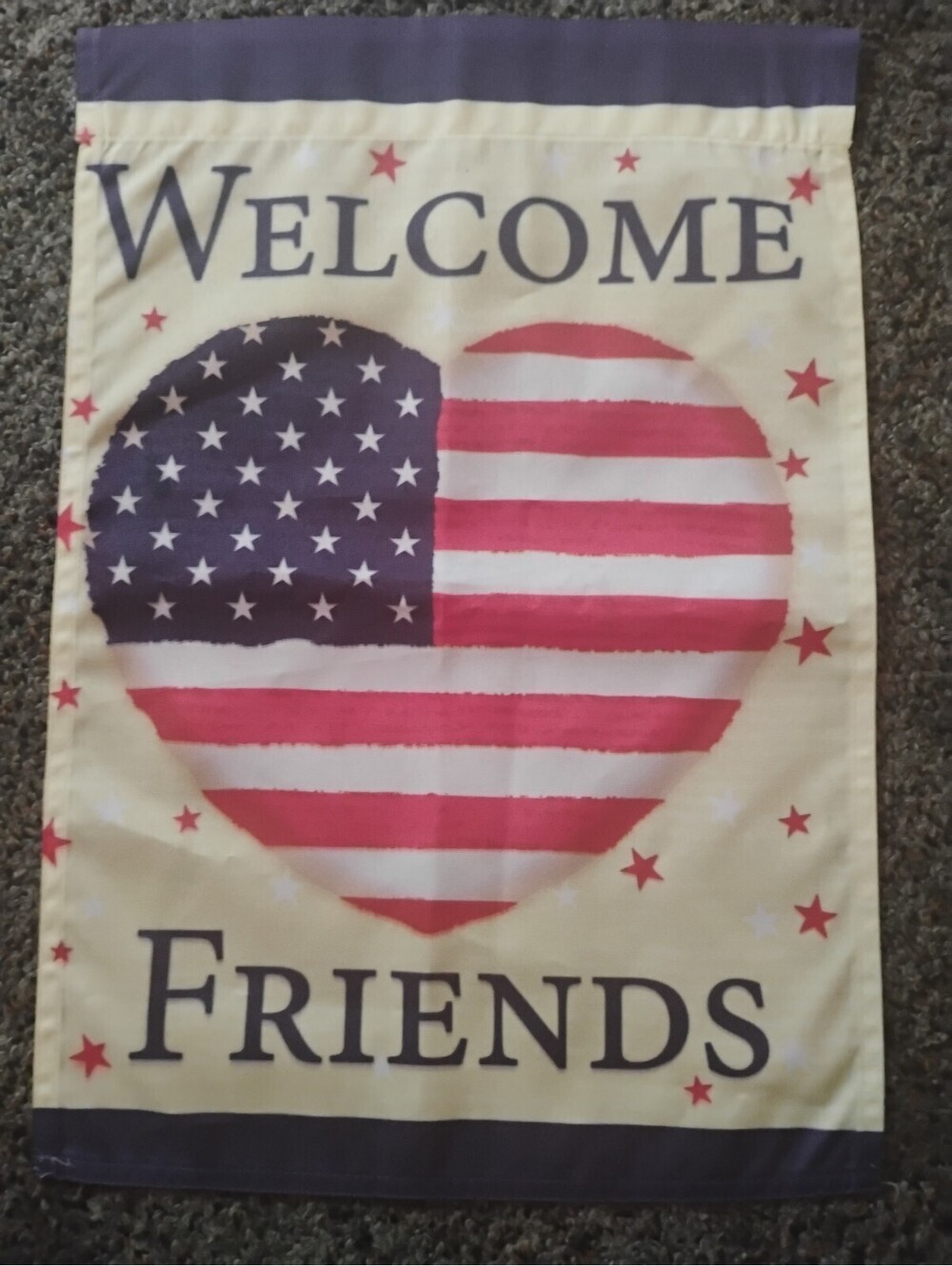 Welcome Friends Garden Flag with American Heart Design